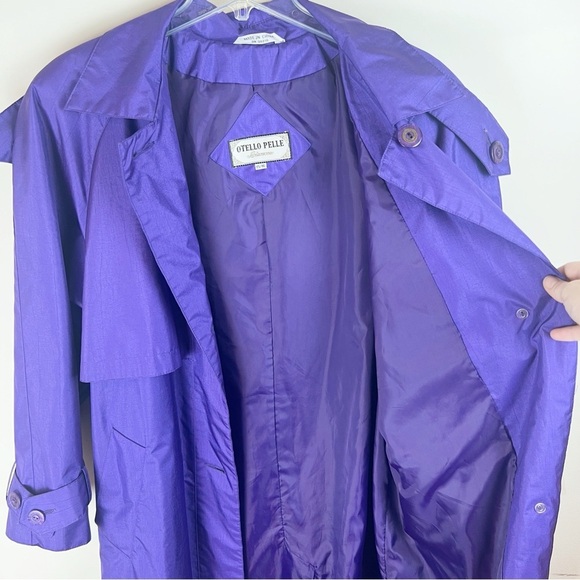 Vintage 80s Deep Purple Iridescent Long Trench Coat Rain Jacket 16 Metallic - Picture 10 of 15